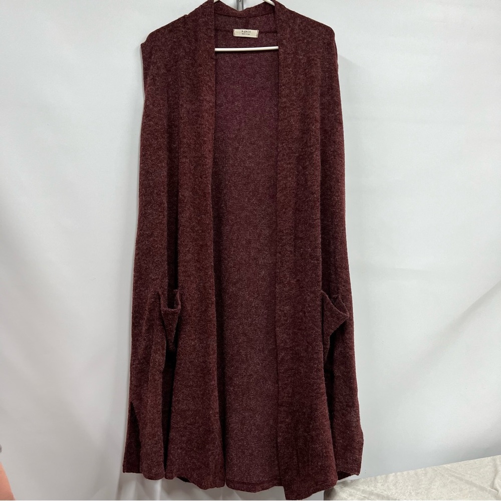 A.GAIN Angora Sweater Vest Womens Size L Burgandy Longline Pockets Boho Festival